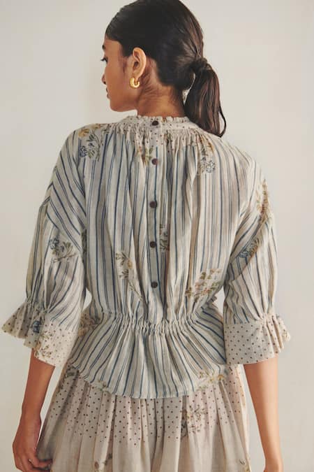 Shop Cord White 100% Cotton Round Printed Top And Skirt Set at Aza Fashions Shop_Cord_White 100% Cotton Round Printed Top And Skirt Set_at_Aza_Fashions