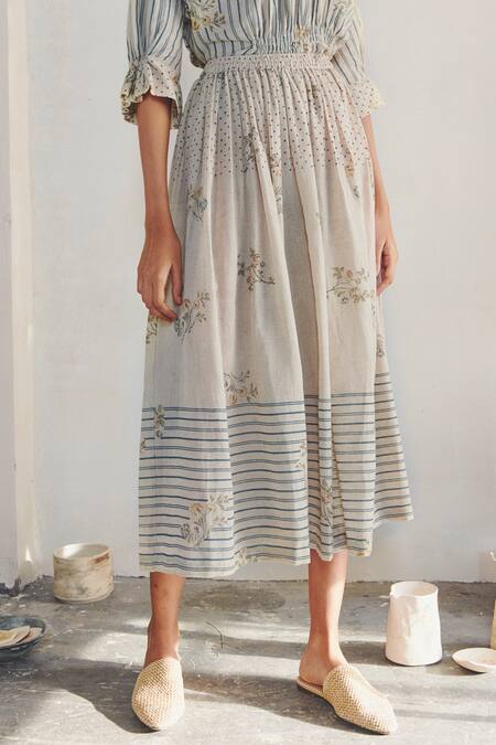 Shop Cord White 100% Cotton Printed Skirt at Aza Fashions Shop_Cord_White 100% Cotton Printed Skirt_at_Aza_Fashions