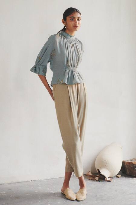 Cord_Blue 100% Cotton Round Printed Top_Online_at_Aza_Fashions