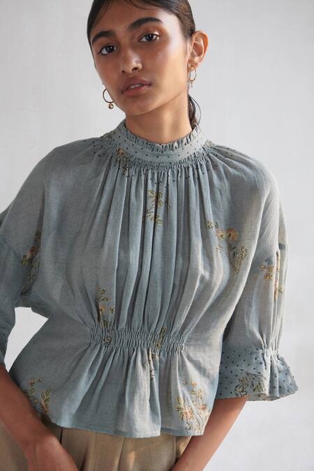 Buy_Cord_Blue 100% Cotton Round Printed Top_Online_at_Aza_Fashions