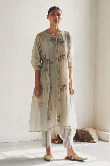 Buy_Cord_White 100% Cotton Round Embroidered Tunic_Online_at_Aza_Fashions