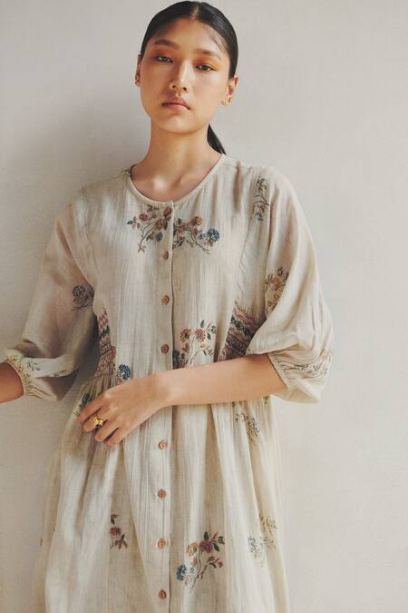 Shop_Cord_White 100% Cotton Round Embroidered Tunic_Online_at_Aza_Fashions