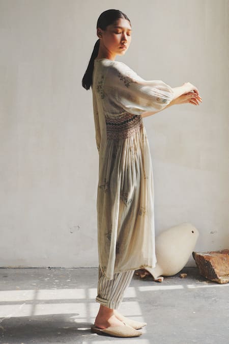 Cord_White 100% Cotton Round Embroidered Kurta And Pant Set_Online_at_Aza_Fashions