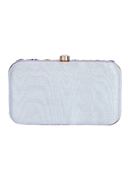 Shop A Clutch Story Blue Sequins, Embroidery Hand Box Clutch at Aza Fashions Shop_A Clutch Story_Blue Sequins, Embroidery Hand Box Clutch_at_Aza_Fashions