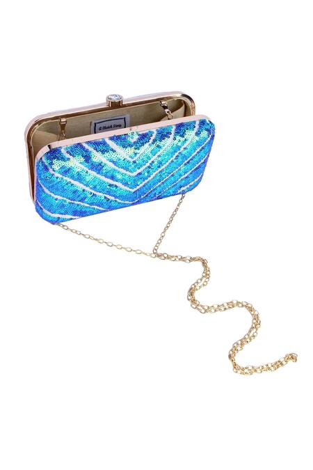 Shop A Clutch Story Blue Sequins, Embroidery Hand Box Clutch Online at Aza Fashions Shop_A Clutch Story_Blue Sequins, Embroidery Hand Box Clutch_Online_at_Aza_Fashions