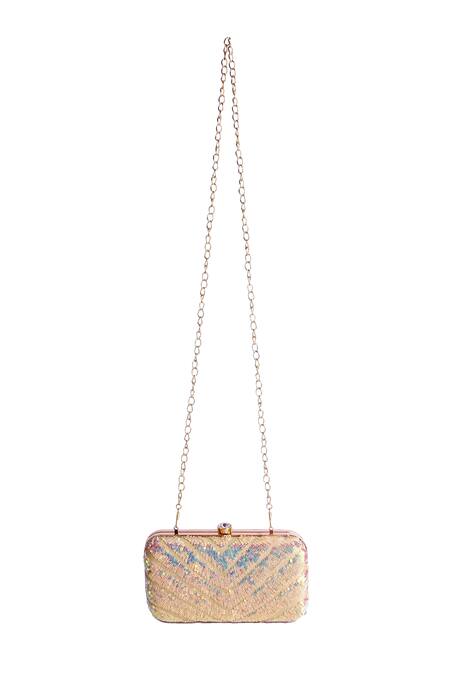 A Clutch Story_Pink Embroidery Silk Box Clutch _Online_at_Aza_Fashions