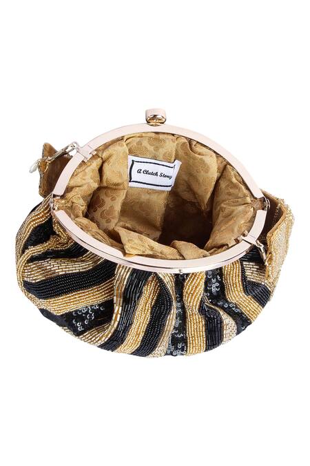 A Clutch Story Gold Embroidery Silk Pouch Clutch Online at Aza Fashions A Clutch Story_Gold Embroidery Silk Pouch Clutch _Online_at_Aza_Fashions