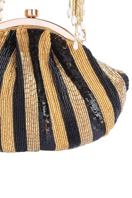 A Clutch Story Gold Embroidery Silk Pouch Clutch at Aza Fashions A Clutch Story_Gold Embroidery Silk Pouch Clutch _at_Aza_Fashions