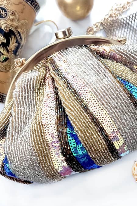 Buy A Clutch Story Gold Embroidery, Sequins Silk Clutch With Sling Online at Aza Fashions Buy_A Clutch Story_Gold Embroidery, Sequins Silk Clutch With Sling _Online_at_Aza_Fashions