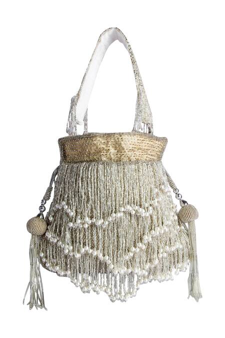 A Clutch Story Gold Embroidery, Beads Silk Tassel Potli Bag Online at Aza Fashions A Clutch Story_Gold Embroidery, Beads Silk Tassel Potli Bag _Online_at_Aza_Fashions