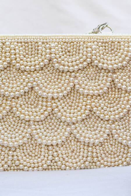 Eena_White Embroidered Avnitha Velvet Box Clutch _Online_at_Aza_Fashions