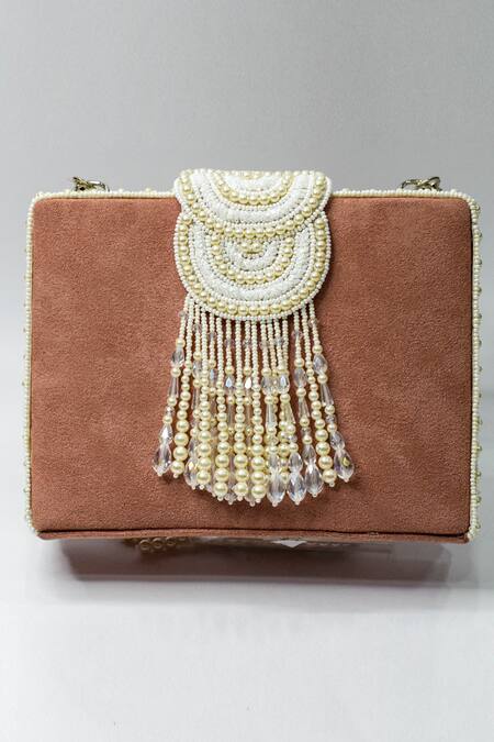 Eena Pink Embroidered Erisha Tassel Box Clutch Online at Aza Fashions Eena_Pink Embroidered Erisha Tassel Box Clutch _Online_at_Aza_Fashions