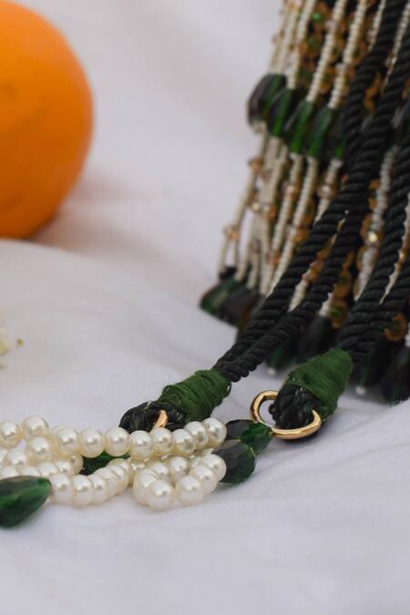 Eena_Green Embroidered Shayna Bead Tassel Potli Bag _Online_at_Aza_Fashions