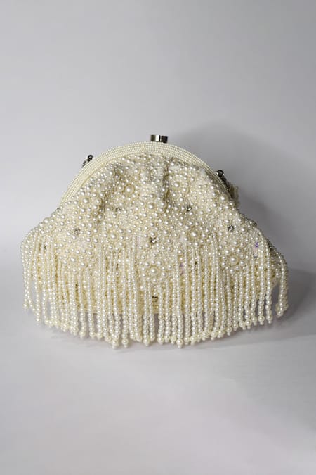 Shop Eena Beige Embroidered Kaasni Velvet Tassel Clutch at Aza Fashions Shop_Eena_Beige Embroidered Kaasni Velvet Tassel Clutch _at_Aza_Fashions