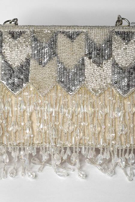 Eena_Silver Embroidered Dishi Tassel Box Clutch  _Online_at_Aza_Fashions