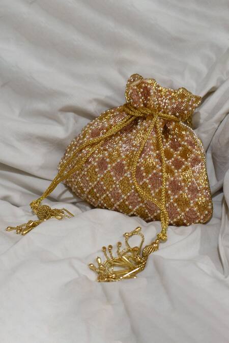 Shop_Eena_Pink Embroidered Rabia Velvet Potli Bag _at_Aza_Fashions