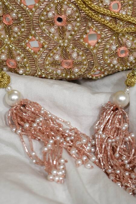 Eena_Pink Embroidered Idika Velvet Potli Bag _Online_at_Aza_Fashions