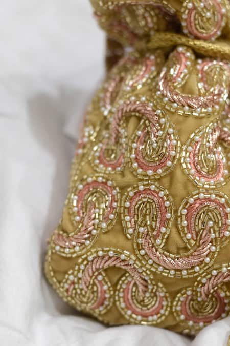 Shop Eena Gold Embroidered Deleena Velvet Potli Bag at Aza Fashions Shop_Eena_Gold Embroidered Deleena Velvet Potli Bag _at_Aza_Fashions