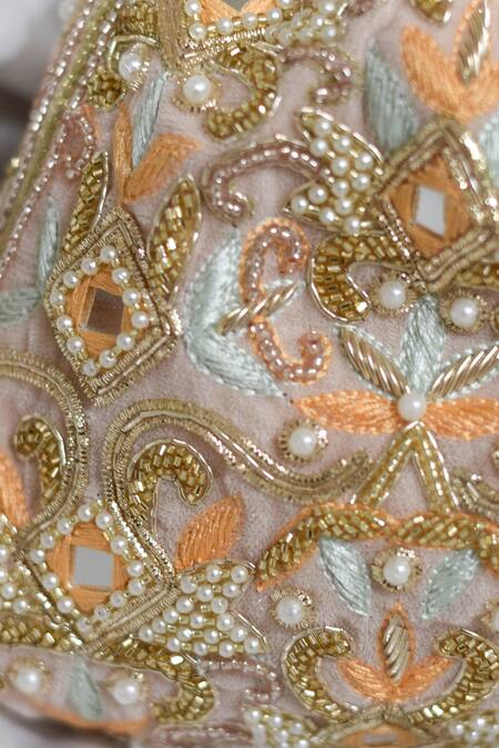 Eena Pink Embroidery, Beads, Mirrors Heli Velvet Potli Bag Online at Aza Fashions Eena_Pink Embroidery, Beads, Mirrors Heli Velvet Potli Bag _Online_at_Aza_Fashions