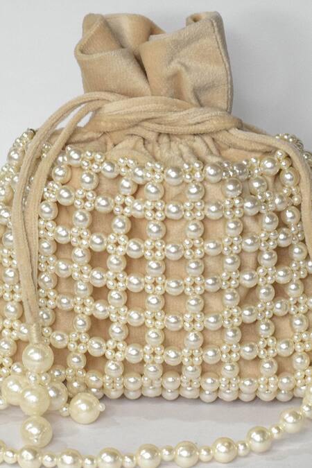 Eena_Beige Embroidered Noori Beaded Potli Bag_Online_at_Aza_Fashions
