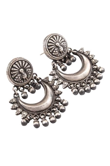 Noor_Silver Plated Handcrafted Ghunghroo Drop Chandbalis _Online_at_Aza_Fashions