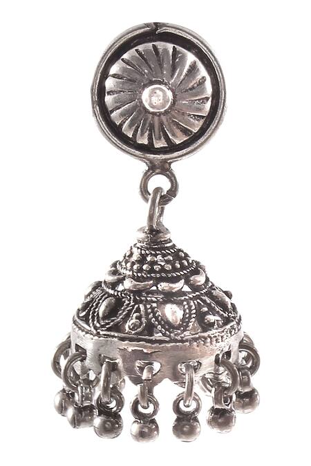 Buy_Noor_Silver Plated Embroidery Handcrafted Temple Jhumkas_Online_at_Aza_Fashions