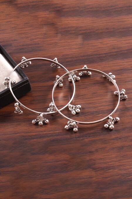 Noor Silver Plated Handcrafted Ghunghroo Bangles Set Of 2