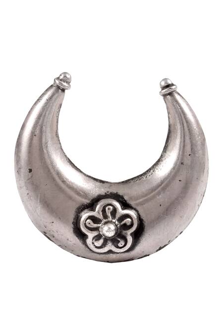 Noor_Silver Plated Handcrafted Crescent Moon Ring_Online_at_Aza_Fashions