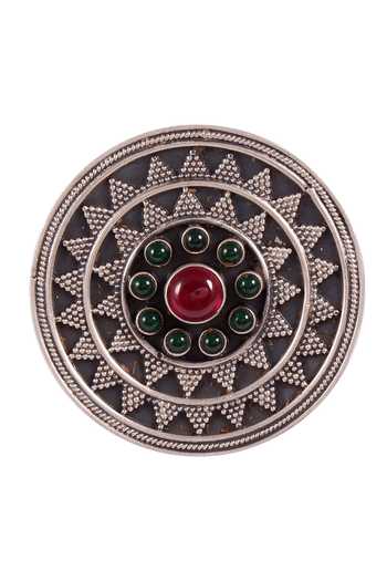 Noor_Silver Plated Stones Oxidized Sun Ring With Embellishments_Online_at_Aza_Fashions