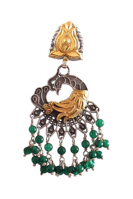 Buy_Noor_Silver Plated Beads Handcrafted Carved Danglers_Online_at_Aza_Fashions