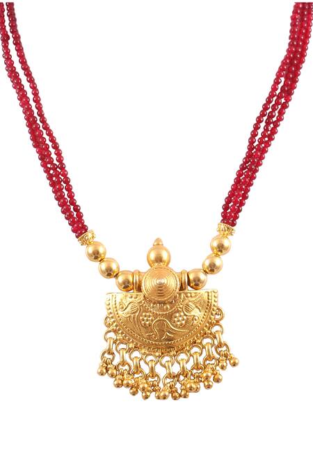 Noor_Silver Plated Handcrafted Carved Pendant Necklace_Online_at_Aza_Fashions