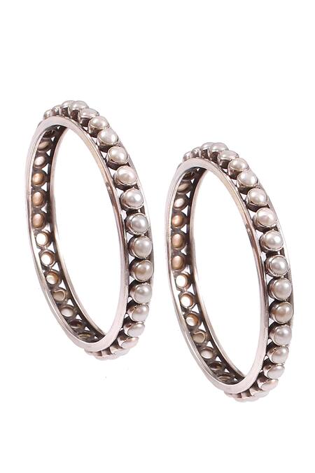 Noor_Silver Plated Pearl Handcrafted Beaded Bangles Set Of 2_Online_at_Aza_Fashions