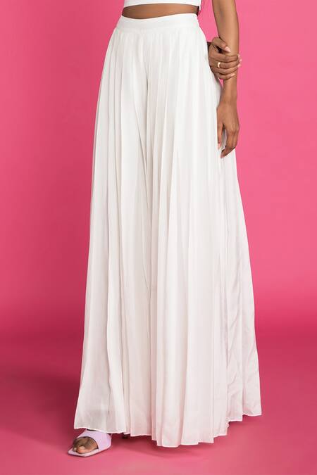 Vedika M_White Silk V Neck Crop Top And Pant Set_at_Aza_Fashions