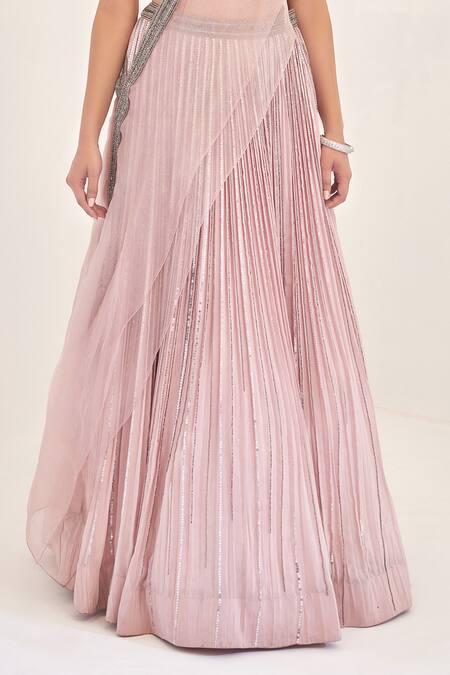 Buy_Rishi And Soujit_Peach Organza, Crepe Round Embellished Lehenga Set_Online_at_Aza_Fashions