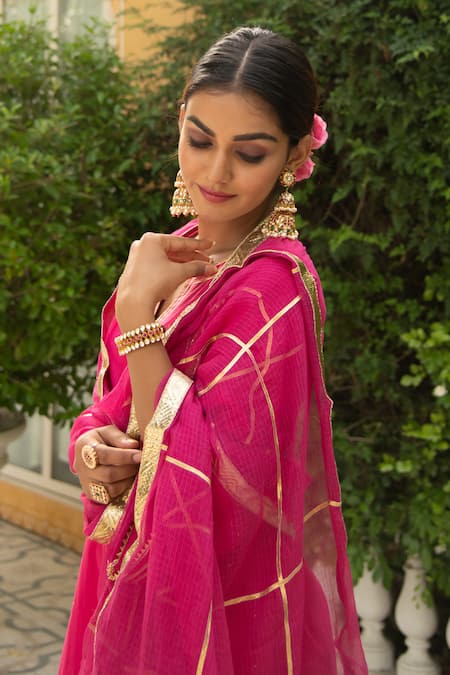 Shop_Maison Shefali_Pink Cotton Embroidery Round Kurta Set _Online_at_Aza_Fashions