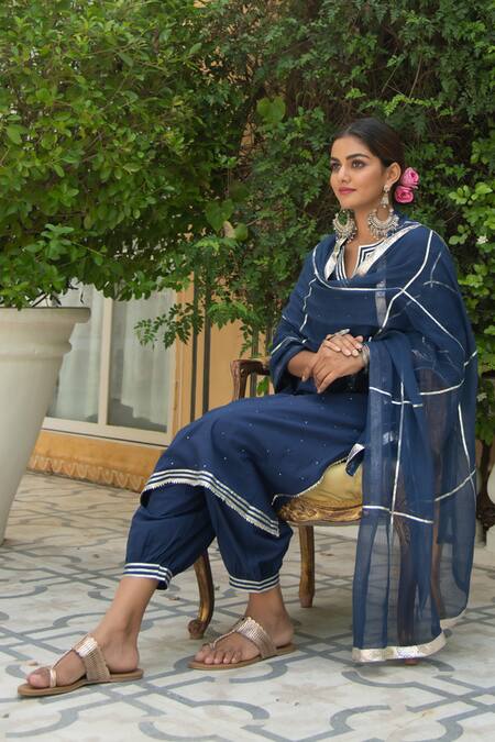 Buy Maison Shefali Blue Cotton Round Kurta Set Online at Aza Fashions Buy_Maison Shefali_Blue Cotton Round Kurta Set _Online_at_Aza_Fashions