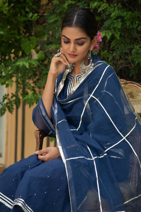 Shop Maison Shefali Blue Cotton Round Kurta Set Online at Aza Fashions Shop_Maison Shefali_Blue Cotton Round Kurta Set _Online_at_Aza_Fashions