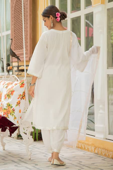 Maison Shefali Gota Lace Embellished Cotton Kurta Set 