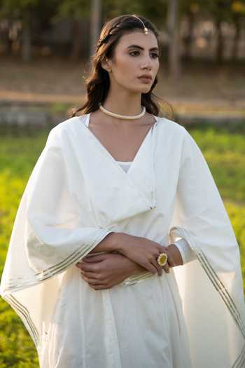 Shop_Maison Shefali_White Cotton Round Crushed Kurta Set _Online_at_Aza_Fashions