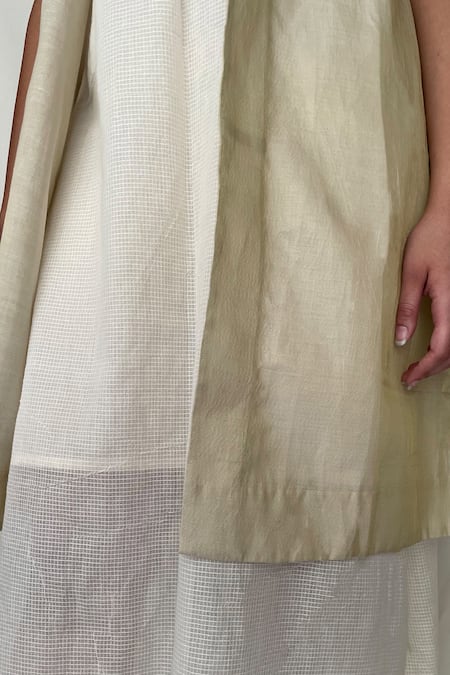 Chambray & CO. Ivory Chanderi Tissue, Vegan Silk Dress Roundjacket Open Midi With Jacket at Aza Fashions Chambray & CO._Ivory Chanderi Tissue, Vegan Silk Dress Roundjacket Open Midi With Jacket _at_Aza_Fashions