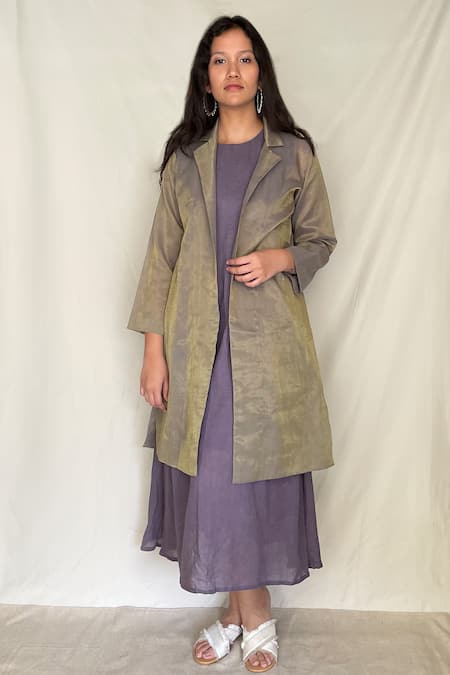 Chambray & CO. Purple Chanderi Tissue, Vegan Silk Open Jacket 