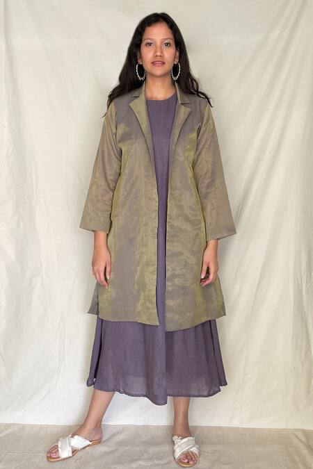 Shop Chambray & CO. Purple Chanderi Tissue, Vegan Silk Open Jacket Online at Aza Fashions Shop_Chambray & CO._Purple Chanderi Tissue, Vegan Silk Open Jacket _Online_at_Aza_Fashions