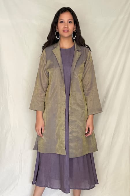 Chambray & CO. Purple Chanderi Tissue, Vegan Silk Dress Roundjacket Midi With Jacket