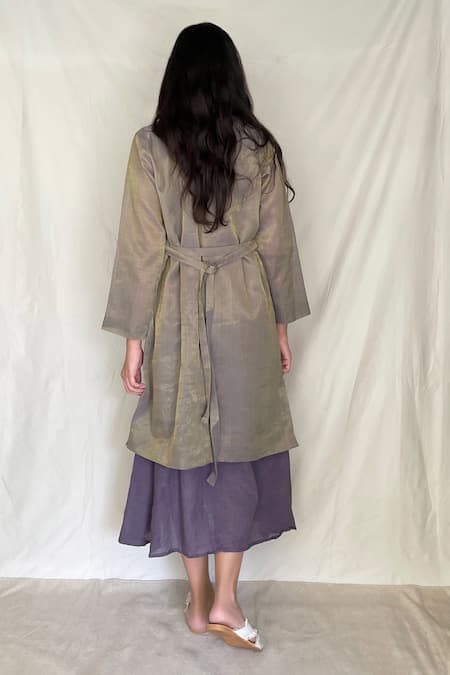Shop Chambray & CO. Purple Chanderi Tissue, Vegan Silk Dress Roundjacket Midi With Jacket at Aza Fashions Shop_Chambray & CO._Purple Chanderi Tissue, Vegan Silk Dress Roundjacket Midi With Jacket _at_Aza_Fashions