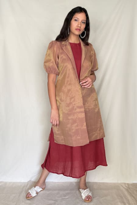 Chambray & CO. Beige Chanderi Tissue, Vegan Silk Open Jacket 