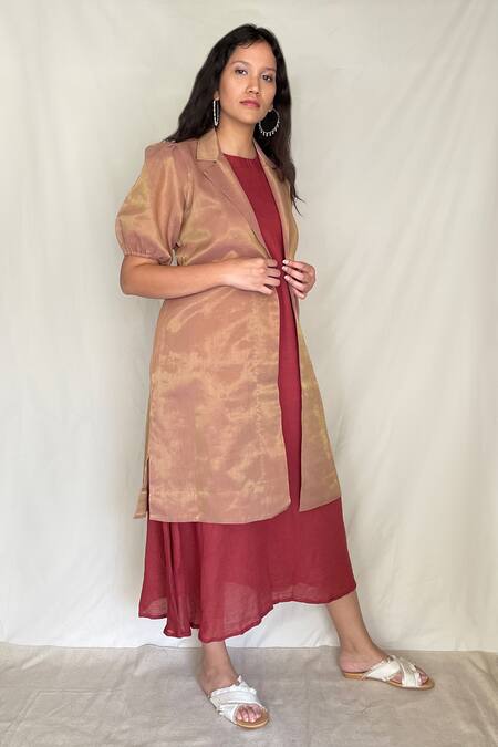 Chambray & CO. Beige Chanderi Tissue, Vegan Silk Open Jacket Online at Aza Fashions Chambray & CO._Beige Chanderi Tissue, Vegan Silk Open Jacket _Online_at_Aza_Fashions