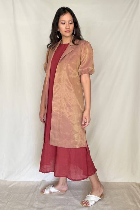 Buy Chambray & CO. Beige Chanderi Tissue, Vegan Silk Open Jacket Online at Aza Fashions Buy_Chambray & CO._Beige Chanderi Tissue, Vegan Silk Open Jacket _Online_at_Aza_Fashions