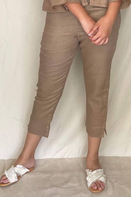 Shop Chambray & CO. Beige Cotton, Chanderi With Zari, Vegan Silk Round Emrboidered Shirt Pants Online at Aza Fashions Shop_Chambray & CO._Beige Cotton, Chanderi With Zari, Vegan Silk Round Emrboidered Shirt Pants _Online_at_Aza_Fashions