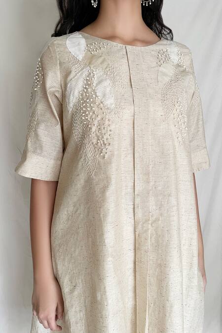 Chambray & CO. Beige Chanderi Tissue, Vegan Silk Round Embroidered Tunic at Aza Fashions Chambray & CO._Beige Chanderi Tissue, Vegan Silk Round Embroidered Tunic _at_Aza_Fashions