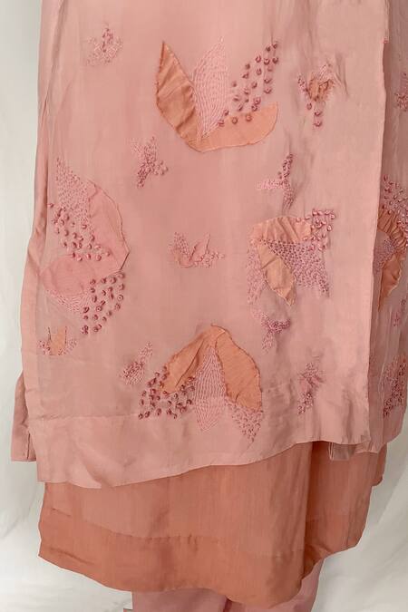 Chambray & CO. Pink Chanderi Tissue, Vegan Silk Tunic V-neckjacket Embroidered Jacket And Set at Aza Fashions Chambray & CO._Pink Chanderi Tissue, Vegan Silk Tunic V-neckjacket Embroidered Jacket And Set _at_Aza_Fashions